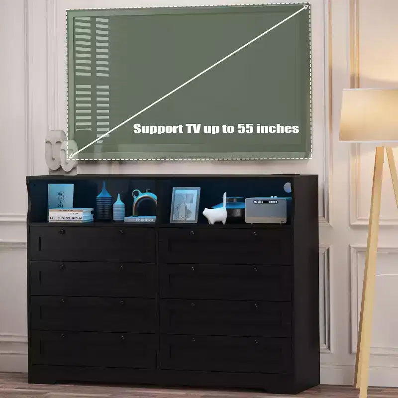 8 Drawer Dresser with Charging Station and LED Lights, Modern Chest of Drawers with Power Outlet, Organizer Cabinet for Bedroom, Living Room 7