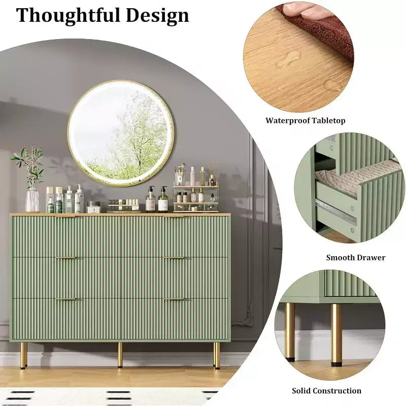 6-Drawer Dresser, Wooden Chest of Drawers, Modern Storage Fluted Panel Design Dressers for Living Room, Bedroom, Closet, Hallway, Entryway 10