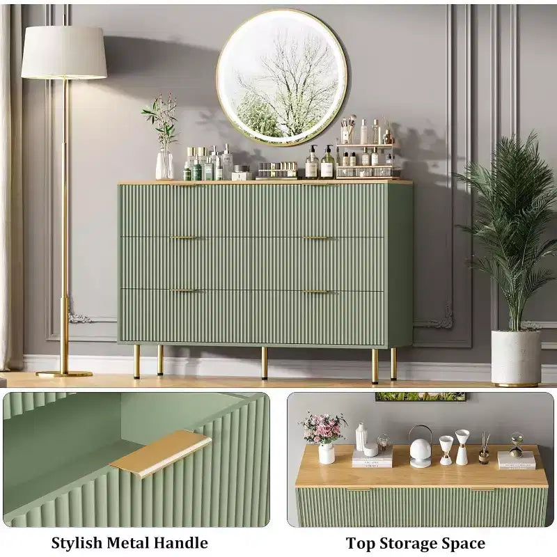 6-Drawer Dresser, Wooden Chest of Drawers, Modern Storage Fluted Panel Design Dressers for Living Room, Bedroom, Closet, Hallway, Entryway 11