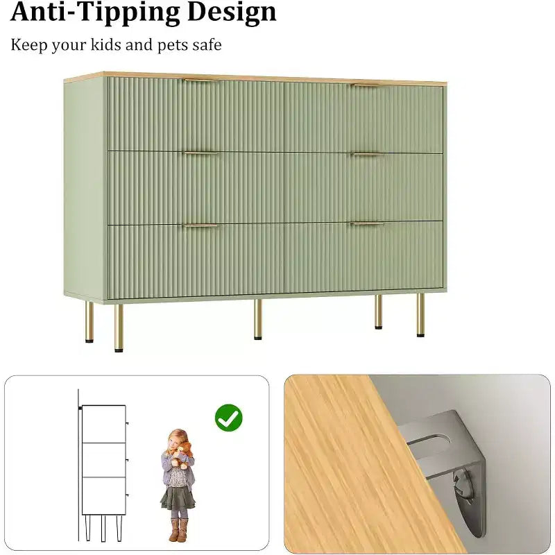 6-Drawer Dresser, Wooden Chest of Drawers, Modern Storage Fluted Panel Design Dressers for Living Room, Bedroom, Closet, Hallway, Entryway 12