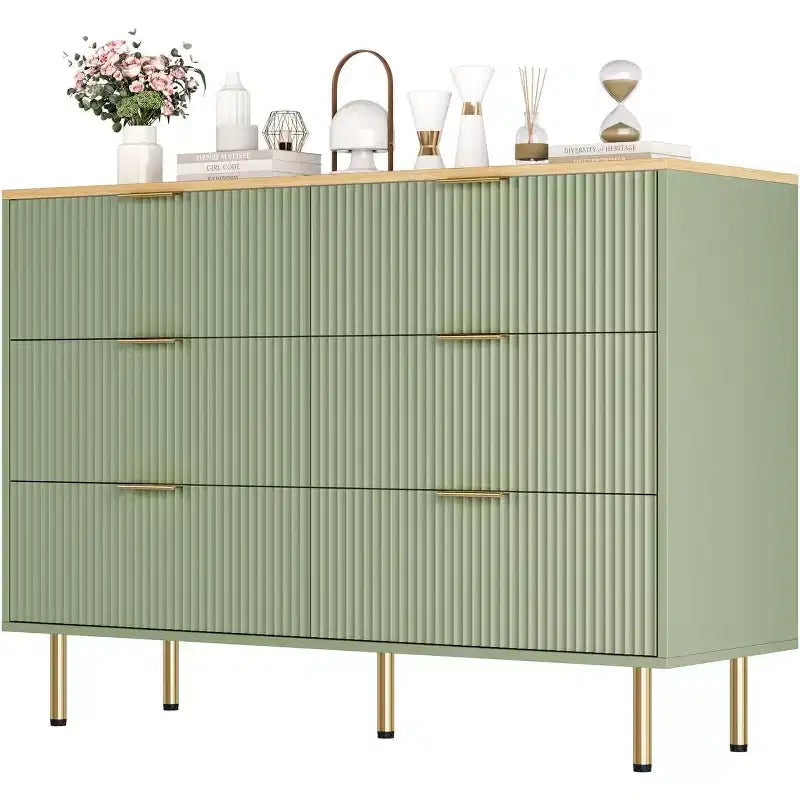 6-Drawer Dresser, Wooden Chest of Drawers, Modern Storage Fluted Panel Design Dressers for Living Room, Bedroom, Closet, Hallway, Entryway 14