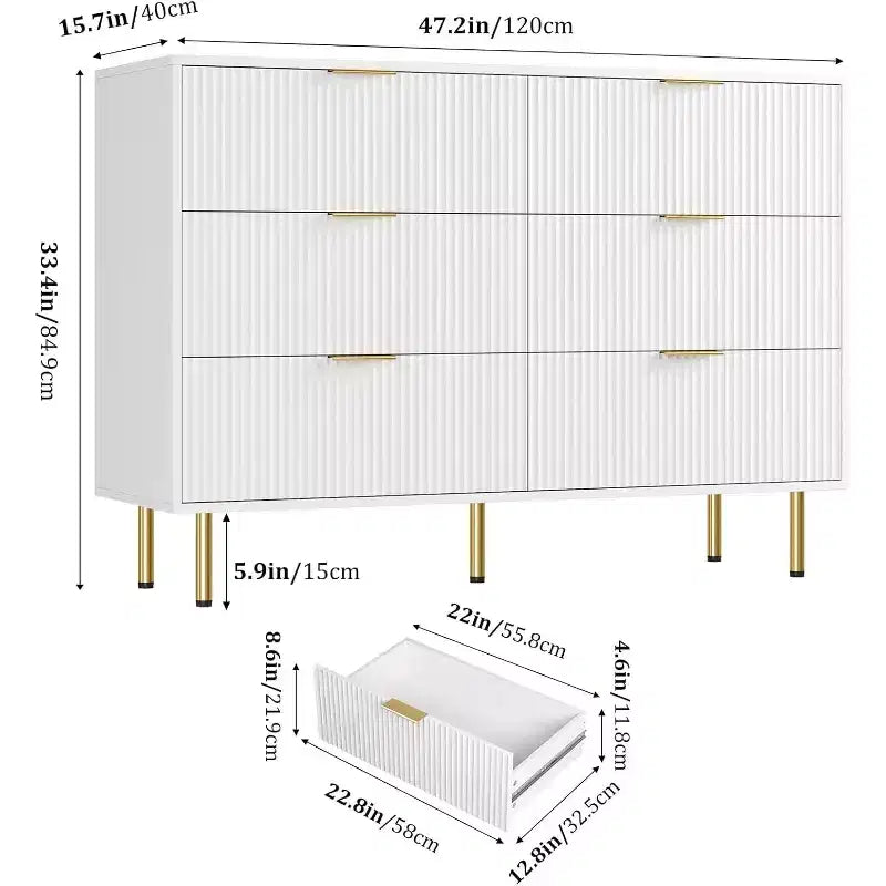 6-Drawer Dresser, Wooden Chest of Drawers, Modern Storage Fluted Panel Design Dressers for Living Room, Bedroom, Closet, Hallway, Entryway 16