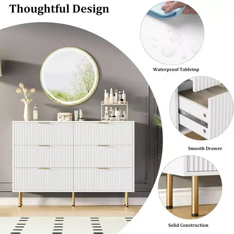 6-Drawer Dresser, Wooden Chest of Drawers, Modern Storage Fluted Panel Design Dressers for Living Room, Bedroom, Closet, Hallway, Entryway 17