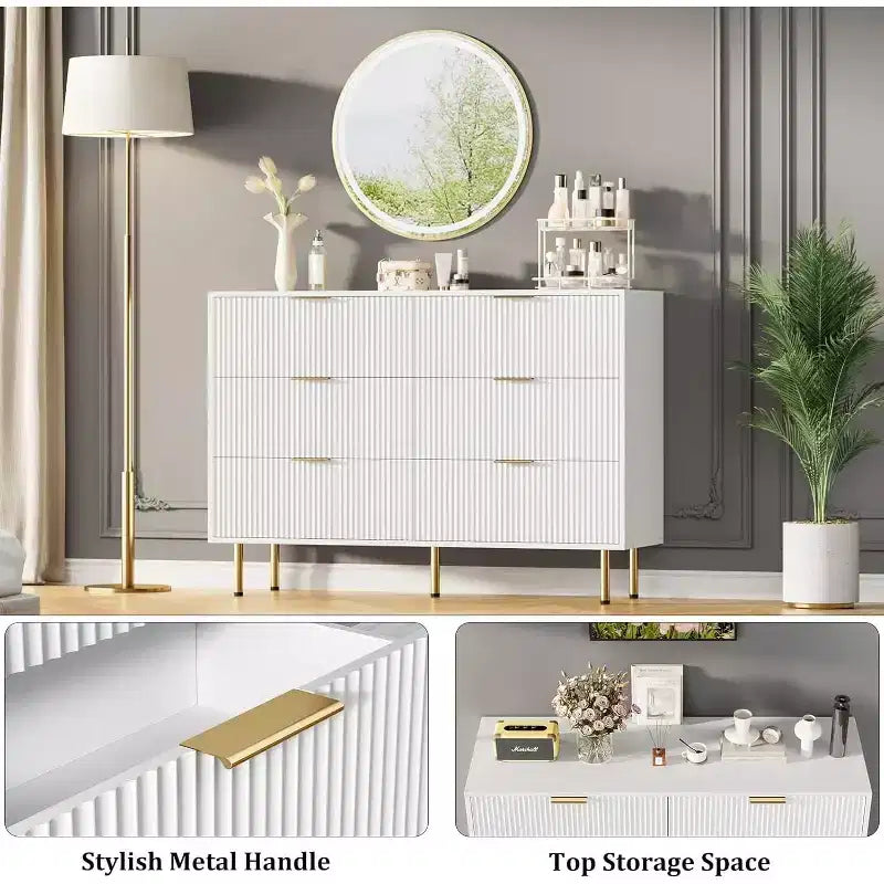 6-Drawer Dresser, Wooden Chest of Drawers, Modern Storage Fluted Panel Design Dressers for Living Room, Bedroom, Closet, Hallway, Entryway 18