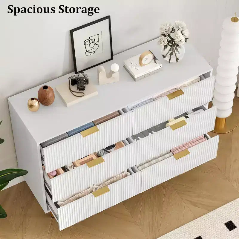 6-Drawer Dresser, Wooden Chest of Drawers, Modern Storage Fluted Panel Design Dressers for Living Room, Bedroom, Closet, Hallway, Entryway 20