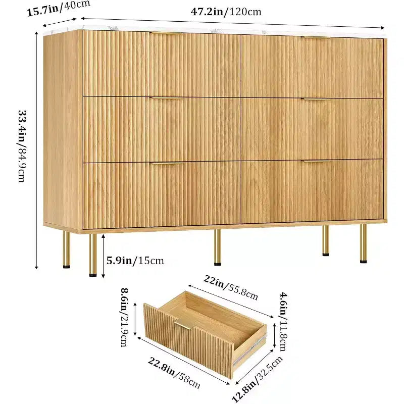 6-Drawer Dresser, Wooden Chest of Drawers, Modern Storage Fluted Panel Design Dressers for Living Room, Bedroom, Closet, Hallway, Entryway 23