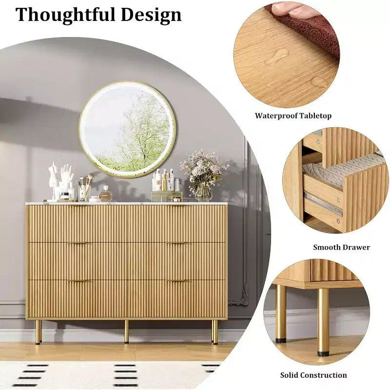 6-Drawer Dresser, Wooden Chest of Drawers, Modern Storage Fluted Panel Design Dressers for Living Room, Bedroom, Closet, Hallway, Entryway 24