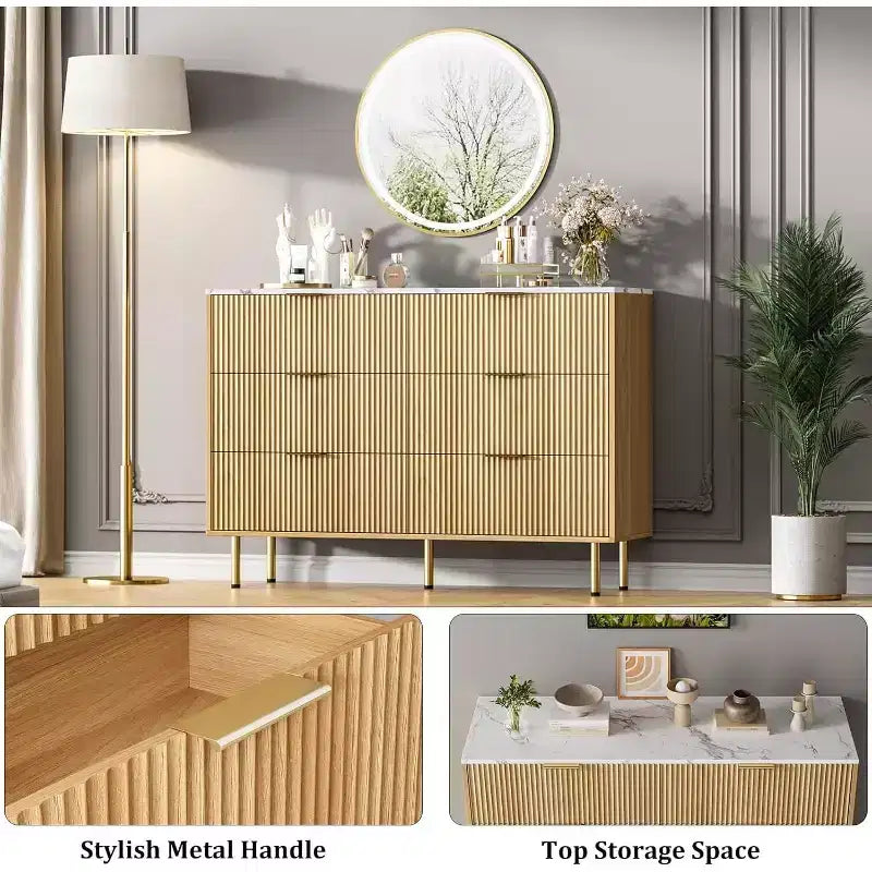 6-Drawer Dresser, Wooden Chest of Drawers, Modern Storage Fluted Panel Design Dressers for Living Room, Bedroom, Closet, Hallway, Entryway 25