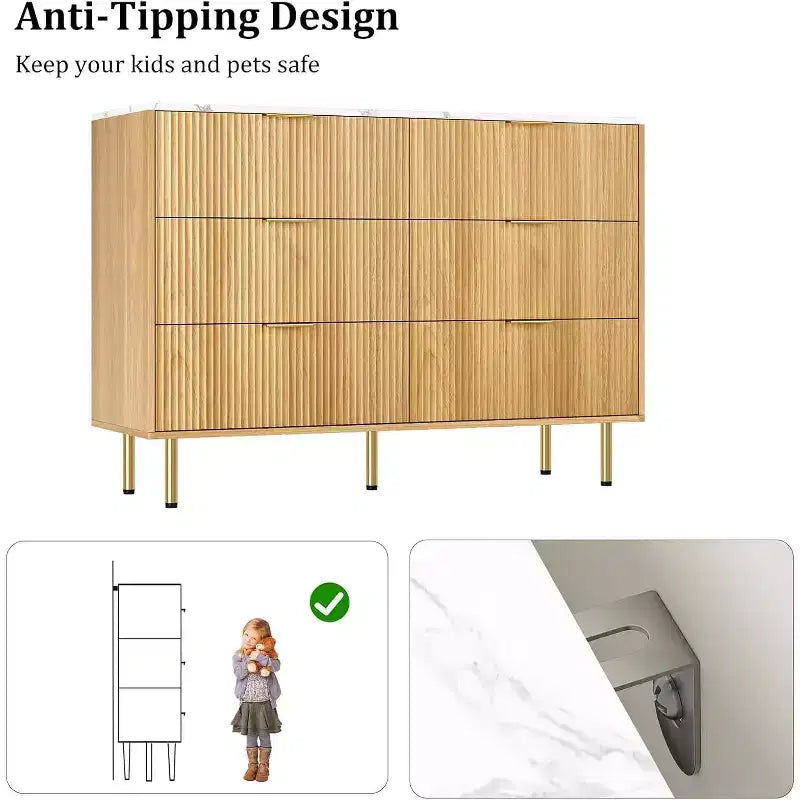 6-Drawer Dresser, Wooden Chest of Drawers, Modern Storage Fluted Panel Design Dressers for Living Room, Bedroom, Closet, Hallway, Entryway 26