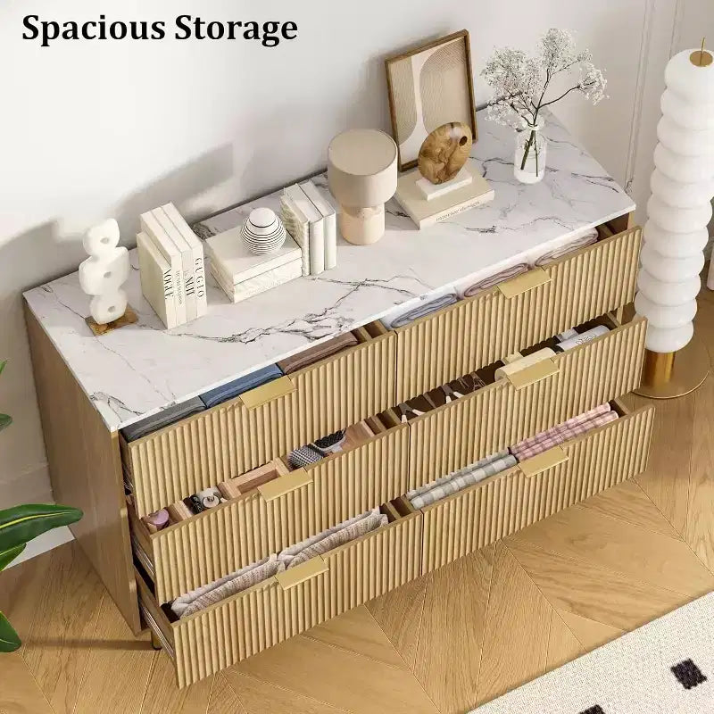 6-Drawer Dresser, Wooden Chest of Drawers, Modern Storage Fluted Panel Design Dressers for Living Room, Bedroom, Closet, Hallway, Entryway 27