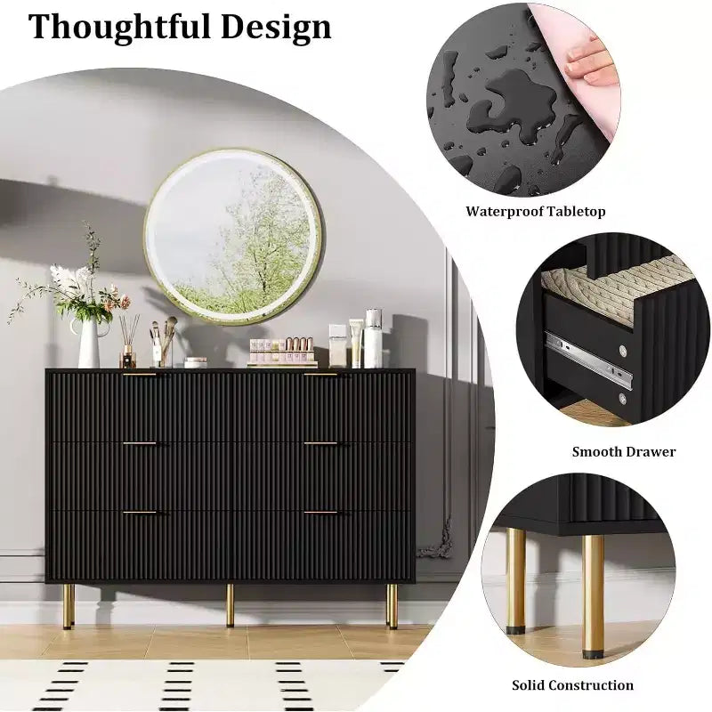 6-Drawer Dresser, Wooden Chest of Drawers, Modern Storage Fluted Panel Design Dressers for Living Room, Bedroom, Closet, Hallway, Entryway 3