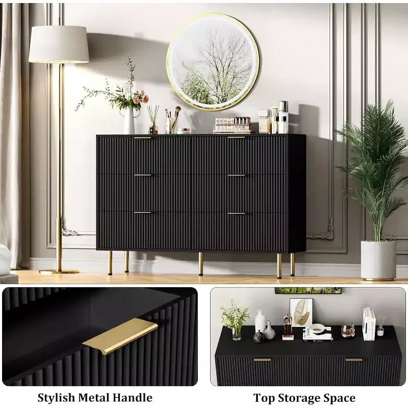 6-Drawer Dresser, Wooden Chest of Drawers, Modern Storage Fluted Panel Design Dressers for Living Room, Bedroom, Closet, Hallway, Entryway 4