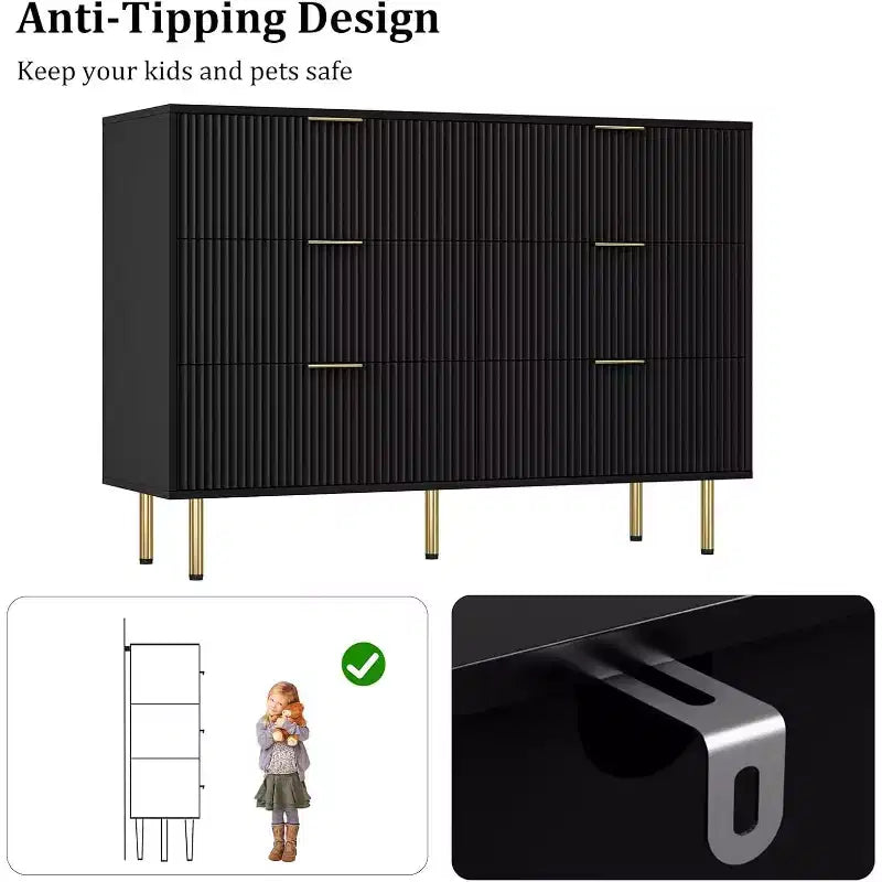 6-Drawer Dresser, Wooden Chest of Drawers, Modern Storage Fluted Panel Design Dressers for Living Room, Bedroom, Closet, Hallway, Entryway 5