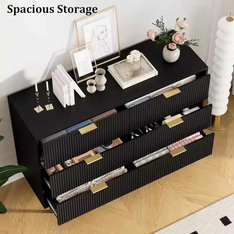 6-Drawer Dresser, Wooden Chest of Drawers, Modern Storage Fluted Panel Design Dressers for Living Room, Bedroom, Closet, Hallway, Entryway 6