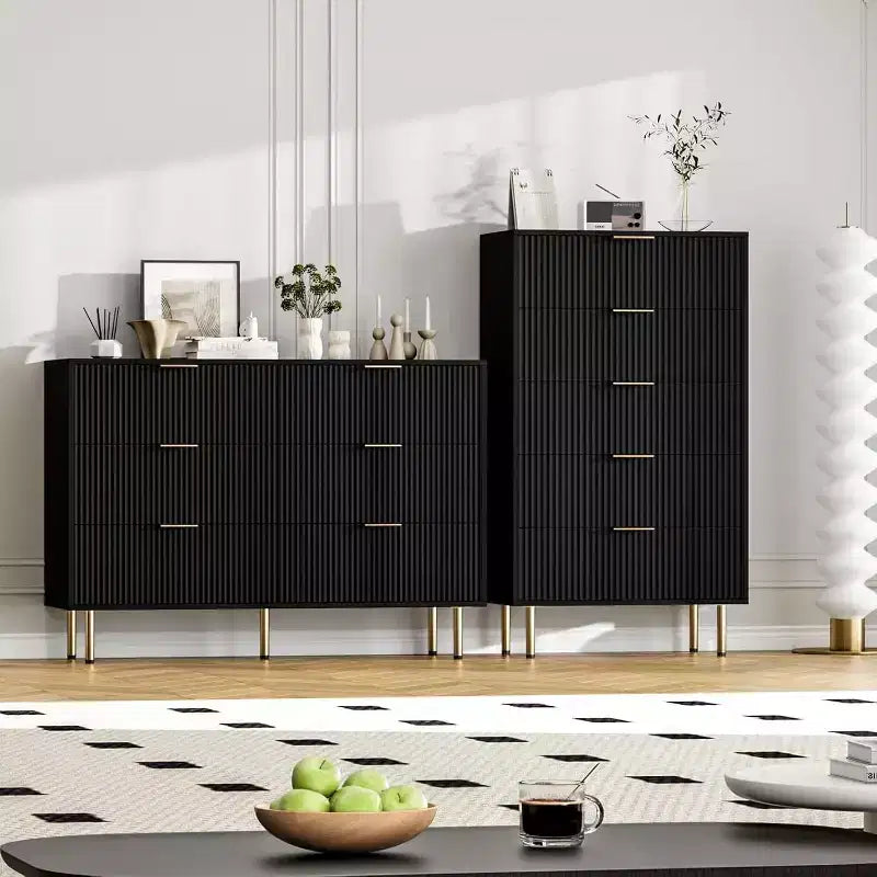 6-Drawer Dresser, Wooden Chest of Drawers, Modern Storage Fluted Panel Design Dressers for Living Room, Bedroom, Closet, Hallway, Entryway 7