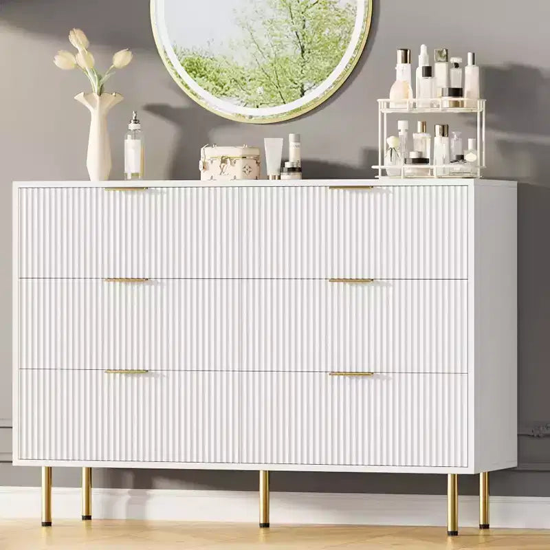 6-Drawer Dresser, Wooden Chest of Drawers, Modern Storage Fluted Panel Design Dressers for Living Room, Bedroom, Closet, Hallway, Entryway 15