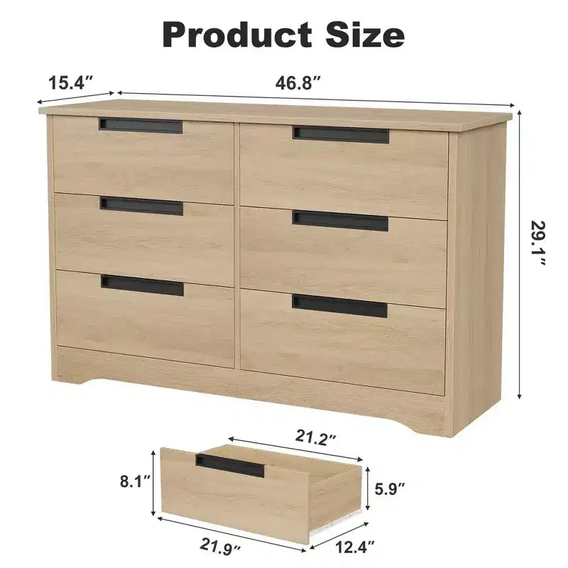6 Drawer Dresser for Bedroom, 46.8W Wooden Chest of Drawers with Embedded Handles, Clothes Storage Organizer, Dresser TV Stand for Hallway 10