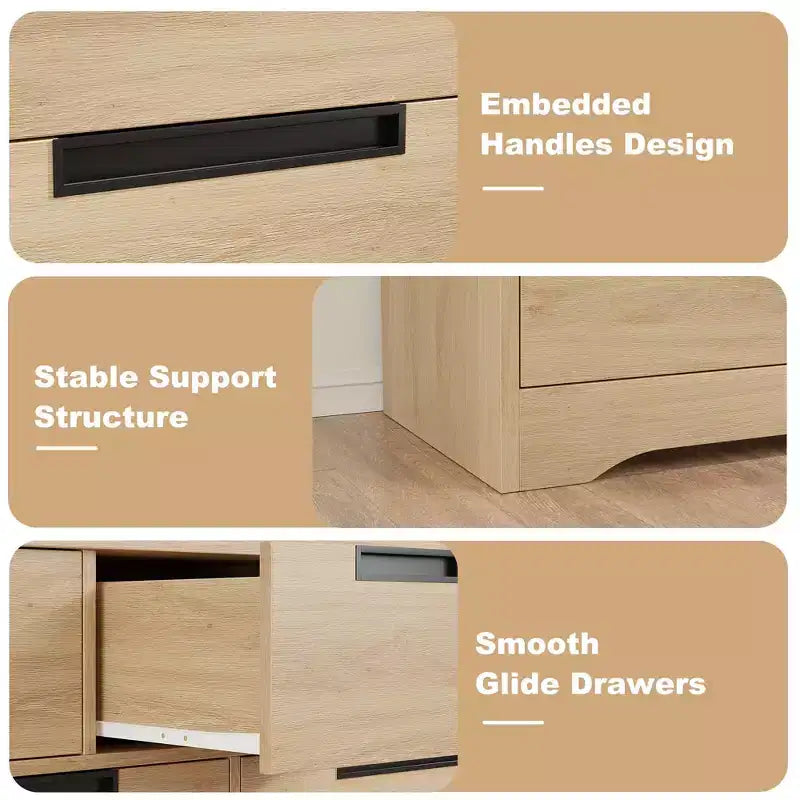 6 Drawer Dresser for Bedroom, 46.8W Wooden Chest of Drawers with Embedded Handles, Clothes Storage Organizer, Dresser TV Stand for Hallway 11