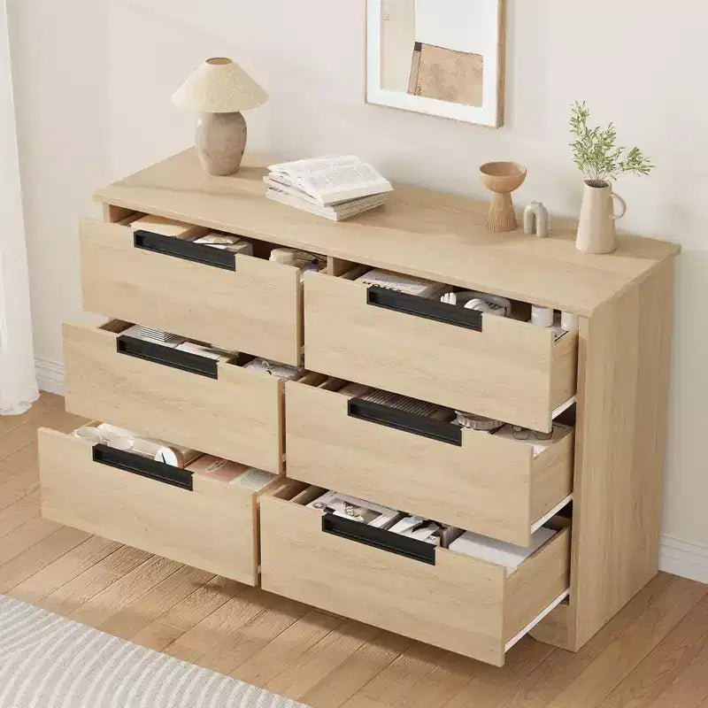 6 Drawer Dresser for Bedroom, 46.8W Wooden Chest of Drawers with Embedded Handles, Clothes Storage Organizer, Dresser TV Stand for Hallway 12