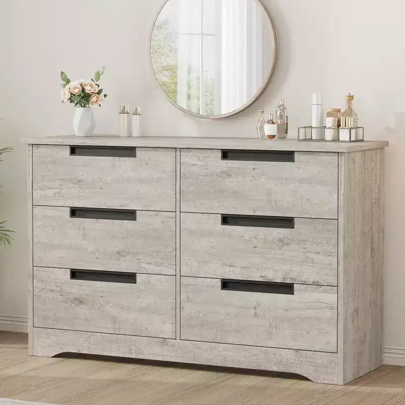 6 Drawer Dresser for Bedroom, 46.8W Wooden Chest of Drawers with Embedded Handles, Clothes Storage Organizer, Dresser TV Stand for Hallway 15