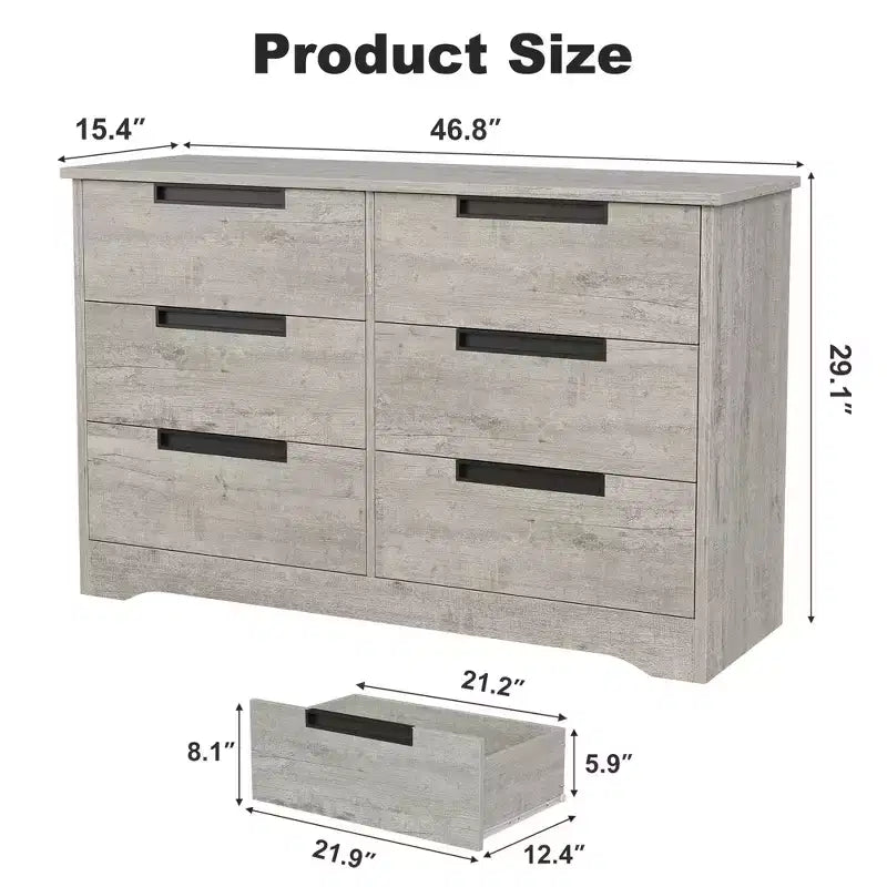 6 Drawer Dresser for Bedroom, 46.8W Wooden Chest of Drawers with Embedded Handles, Clothes Storage Organizer, Dresser TV Stand for Hallway 16