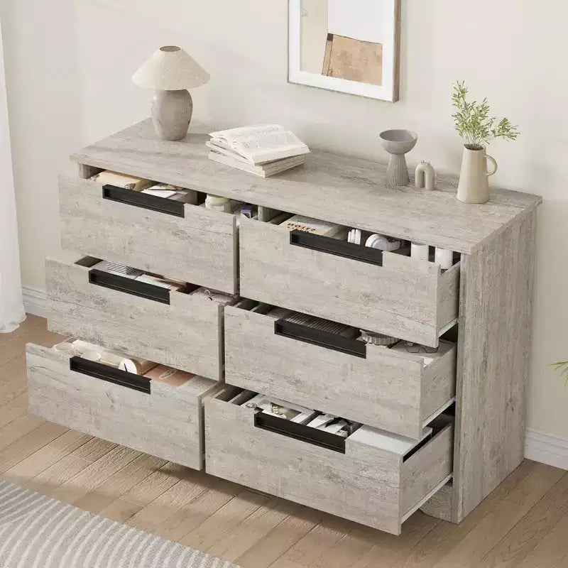 6 Drawer Dresser for Bedroom, 46.8W Wooden Chest of Drawers with Embedded Handles, Clothes Storage Organizer, Dresser TV Stand for Hallway 17