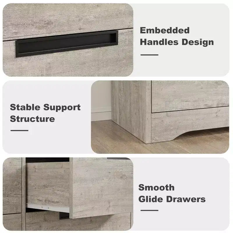 6 Drawer Dresser for Bedroom, 46.8W Wooden Chest of Drawers with Embedded Handles, Clothes Storage Organizer, Dresser TV Stand for Hallway 19
