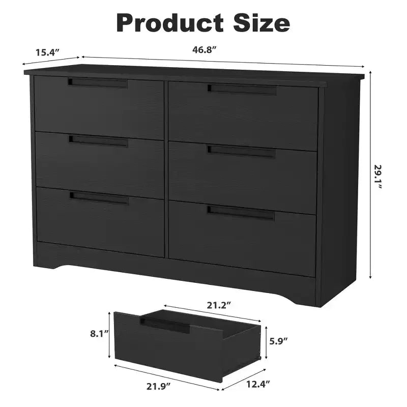 6 Drawer Dresser for Bedroom, 46.8W Wooden Chest of Drawers with Embedded Handles, Clothes Storage Organizer, Dresser TV Stand for Hallway 3
