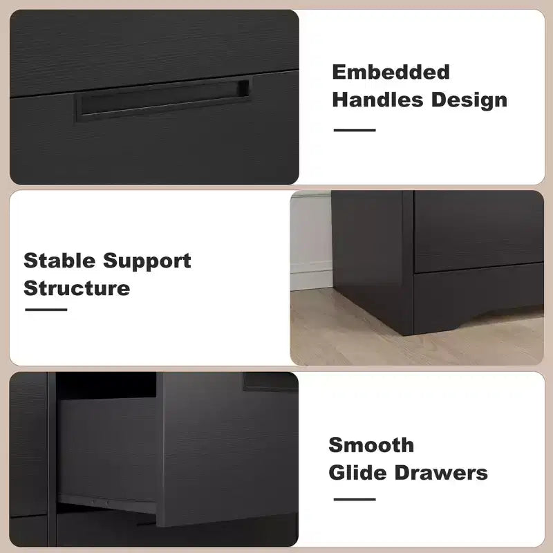 6 Drawer Dresser for Bedroom, 46.8W Wooden Chest of Drawers with Embedded Handles, Clothes Storage Organizer, Dresser TV Stand for Hallway 4