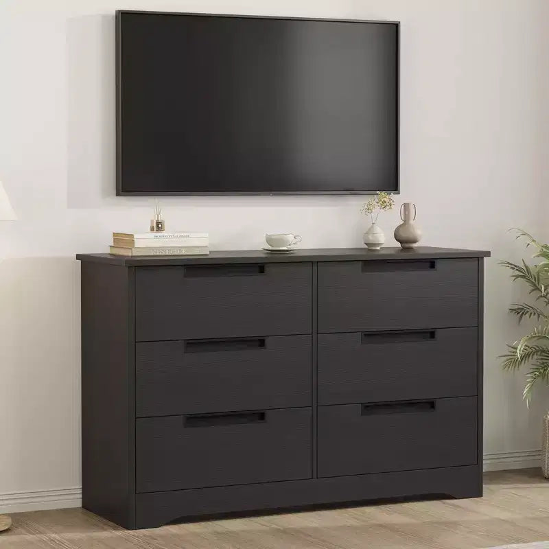 6 Drawer Dresser for Bedroom, 46.8W Wooden Chest of Drawers with Embedded Handles, Clothes Storage Organizer, Dresser TV Stand for Hallway 5