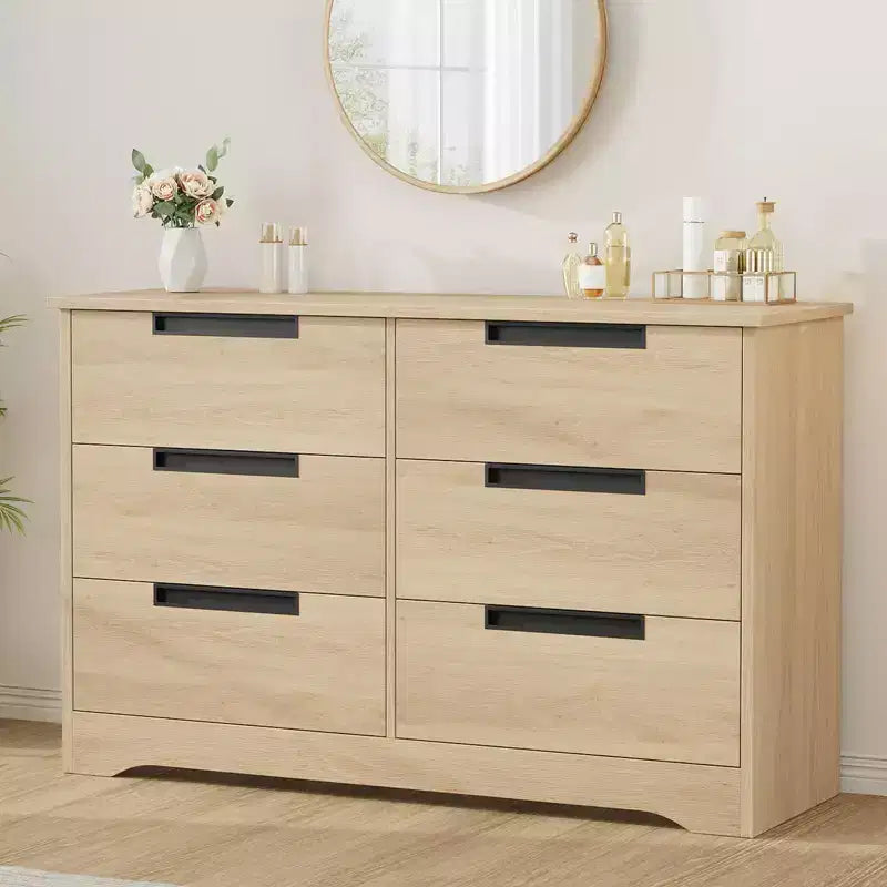 6 Drawer Dresser for Bedroom, 46.8W Wooden Chest of Drawers with Embedded Handles, Clothes Storage Organizer, Dresser TV Stand for Hallway 9