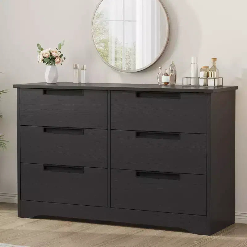 6 Drawer Dresser for Bedroom, 46.8W Wooden Chest of Drawers with Embedded Handles, Clothes Storage Organizer, Dresser TV Stand for Hallway