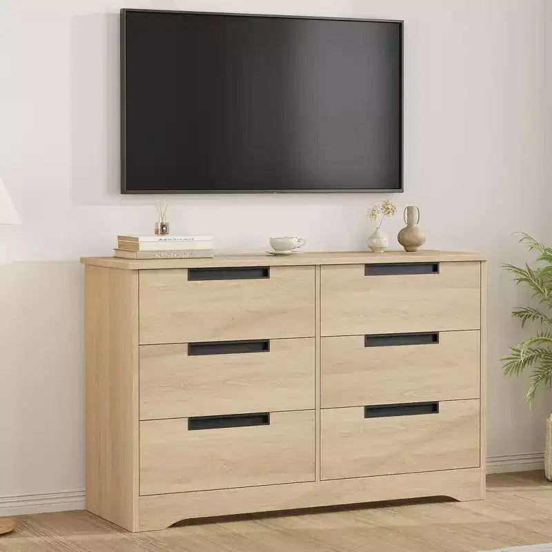 6 Drawer Dresser for Bedroom, 46.8W Wooden Chest of Drawers with Embedded Handles, Clothes Storage Organizer, Dresser TV Stand for Hallway 8