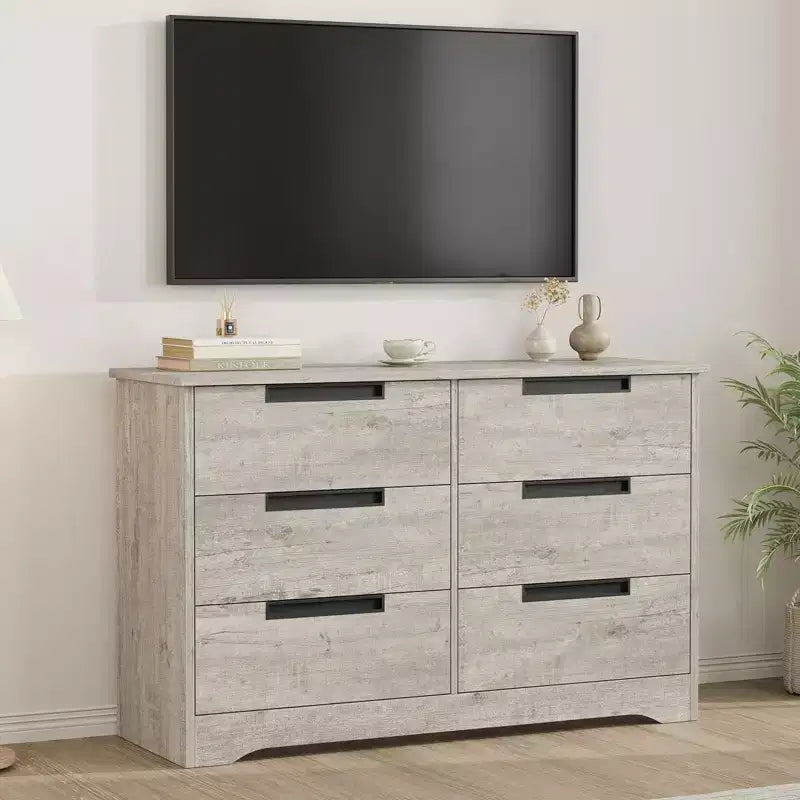 6 Drawer Dresser for Bedroom, 46.8W Wooden Chest of Drawers with Embedded Handles, Clothes Storage Organizer, Dresser TV Stand for Hallway 14