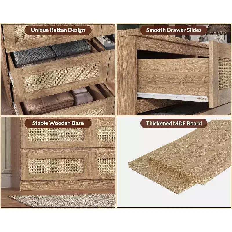 9 Drawer Dresser for Bedroom,63 Inch Long Dressers & Rattan Chest of Drawers,Boho Style,Modern Dresser for,Living Room,Entryway,Bedroom 12