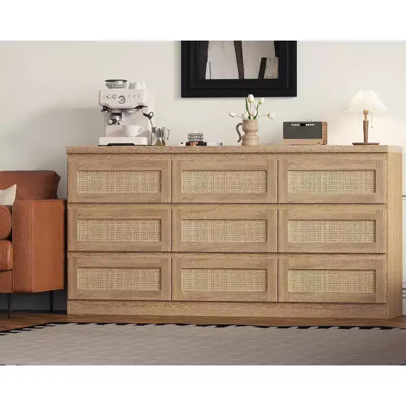 9 Drawer Dresser for Bedroom,63 Inch Long Dressers & Rattan Chest of Drawers,Boho Style,Modern Dresser for,Living Room,Entryway,Bedroom 16
