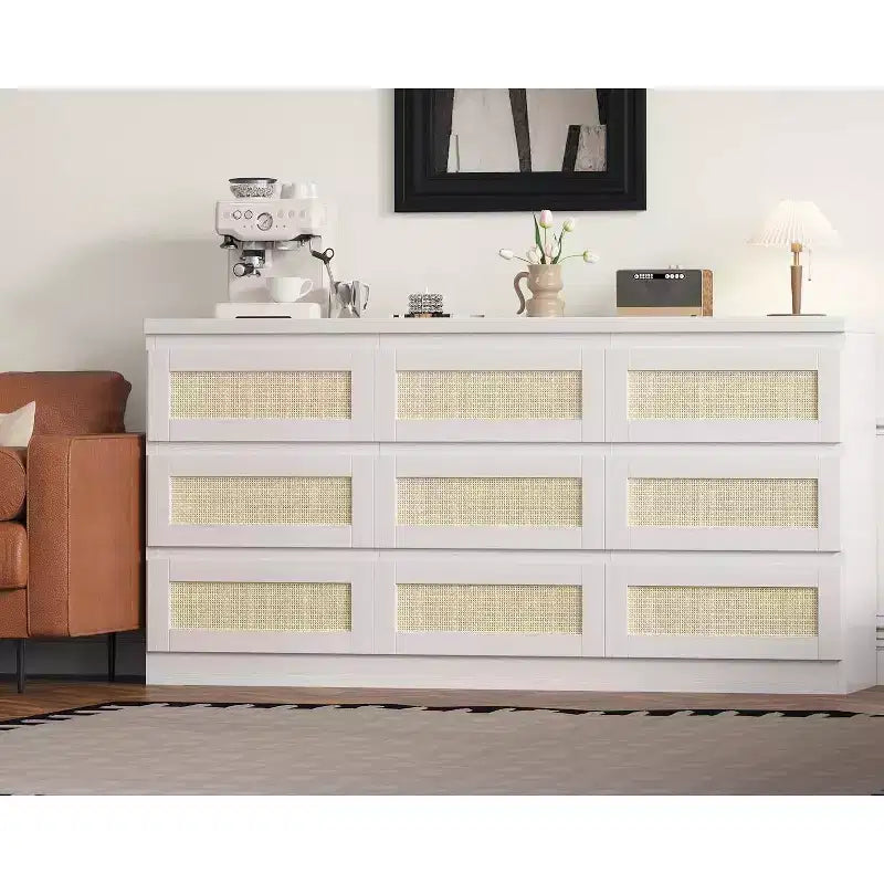 9 Drawer Dresser for Bedroom,63 Inch Long Dressers & Rattan Chest of Drawers,Boho Style,Modern Dresser for,Living Room,Entryway,Bedroom 23