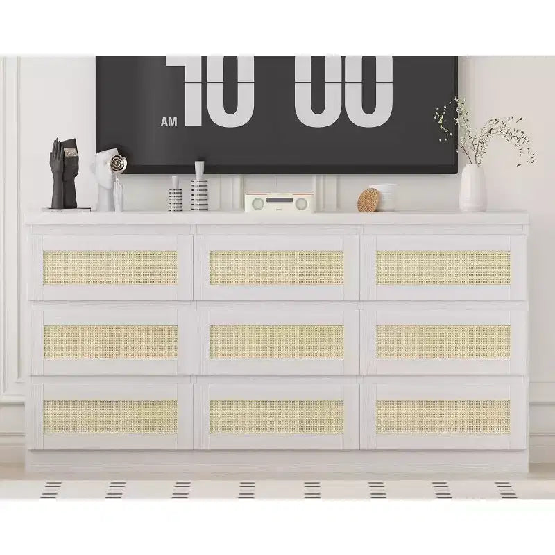 9 Drawer Dresser for Bedroom,63 Inch Long Dressers & Rattan Chest of Drawers,Boho Style,Modern Dresser for,Living Room,Entryway,Bedroom 24