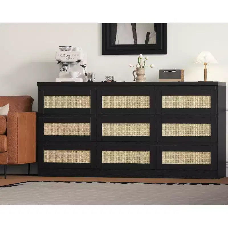 9 Drawer Dresser for Bedroom,63 Inch Long Dressers & Rattan Chest of Drawers,Boho Style,Modern Dresser for,Living Room,Entryway,Bedroom 3