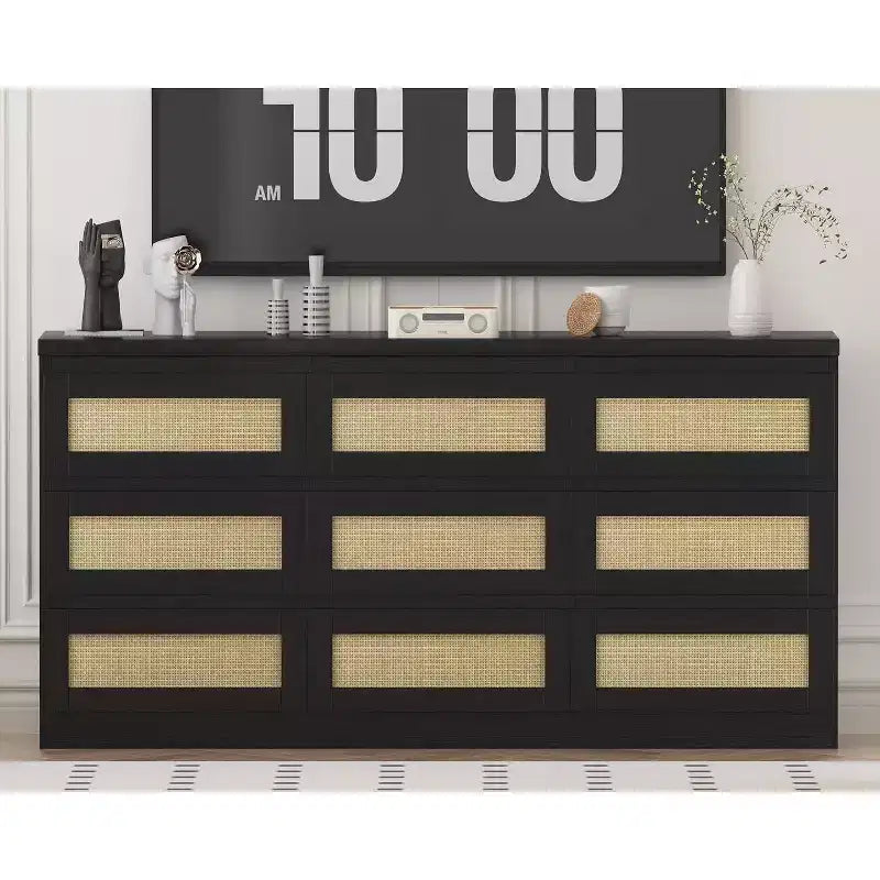 9 Drawer Dresser for Bedroom,63 Inch Long Dressers & Rattan Chest of Drawers,Boho Style,Modern Dresser for,Living Room,Entryway,Bedroom 4