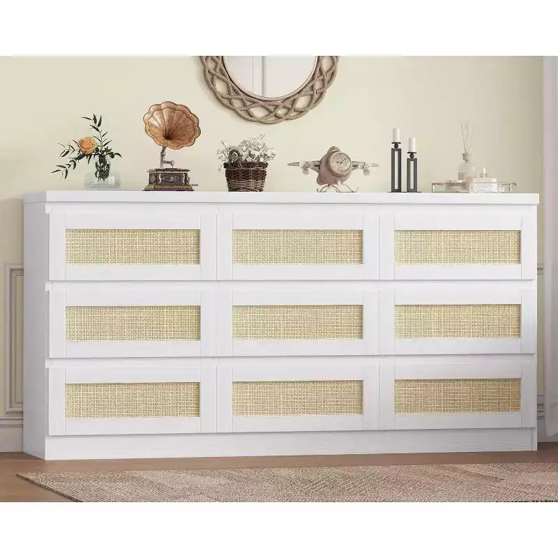 9 Drawer Dresser for Bedroom,63 Inch Long Dressers & Rattan Chest of Drawers,Boho Style,Modern Dresser for,Living Room,Entryway,Bedroom 17