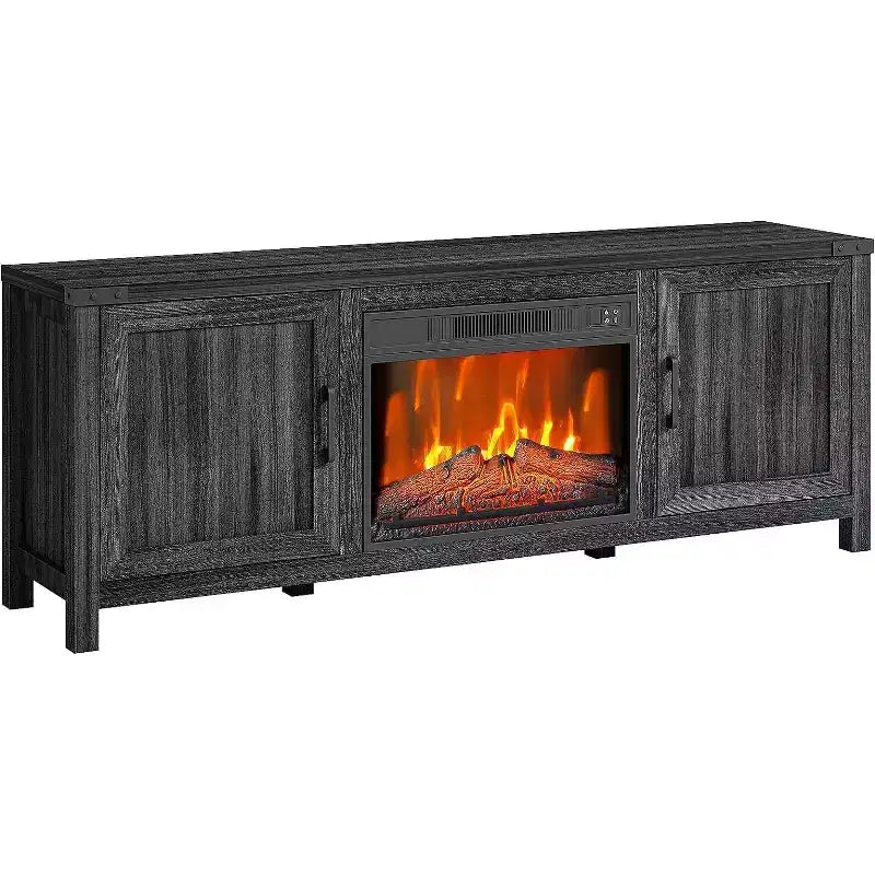 67 TV Stand Entertainment Center - Fits up to 65 Inch TVs, 2 Doors Storage Cabinet with 23 Electric Fireplace Heater & Remote Control, Dark Gray