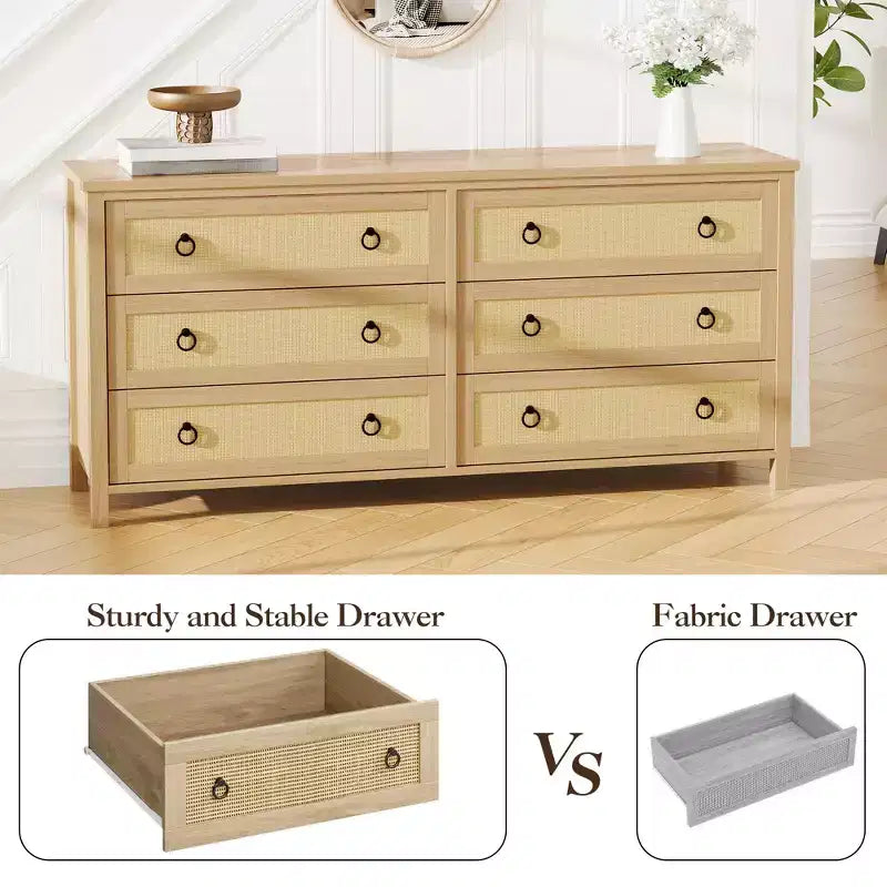 7 Drawer Rattan Dresser,Boho Dresser for Bedroom,Chest of Drawers,Closet Organizer,Natural Wood Dressers Chest for Bedroom,Living Room,Entryway 13