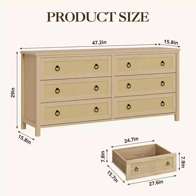 7 Drawer Rattan Dresser,Boho Dresser for Bedroom,Chest of Drawers,Closet Organizer,Natural Wood Dressers Chest for Bedroom,Living Room,Entryway 14