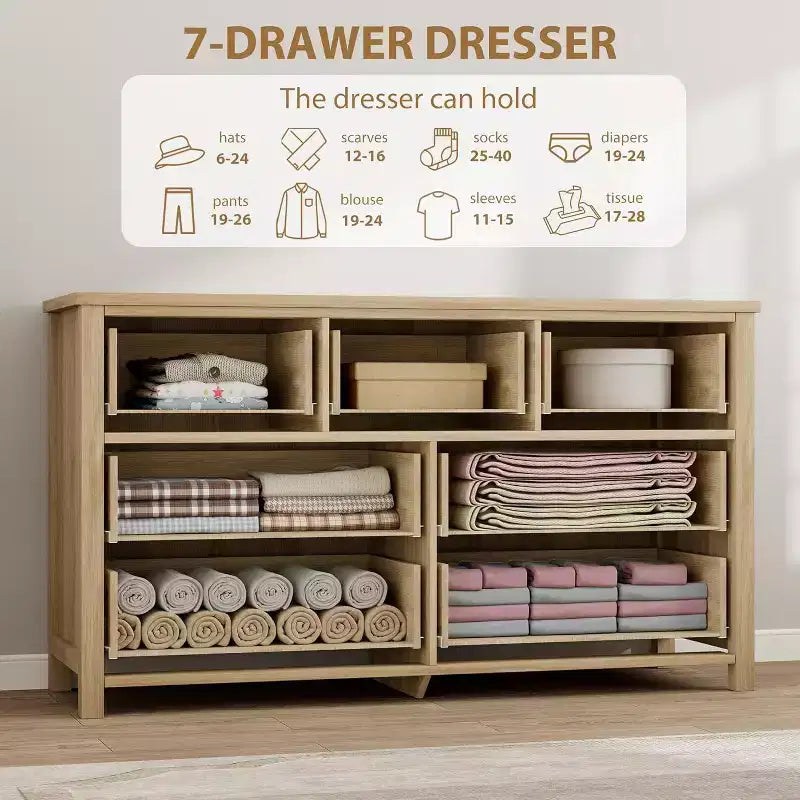 7 Drawer Rattan Dresser,Boho Dresser for Bedroom,Chest of Drawers,Closet Organizer,Natural Wood Dressers Chest for Bedroom,Living Room,Entryway 17