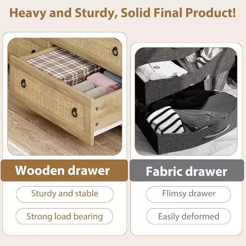 7 Drawer Rattan Dresser,Boho Dresser for Bedroom,Chest of Drawers,Closet Organizer,Natural Wood Dressers Chest for Bedroom,Living Room,Entryway 18