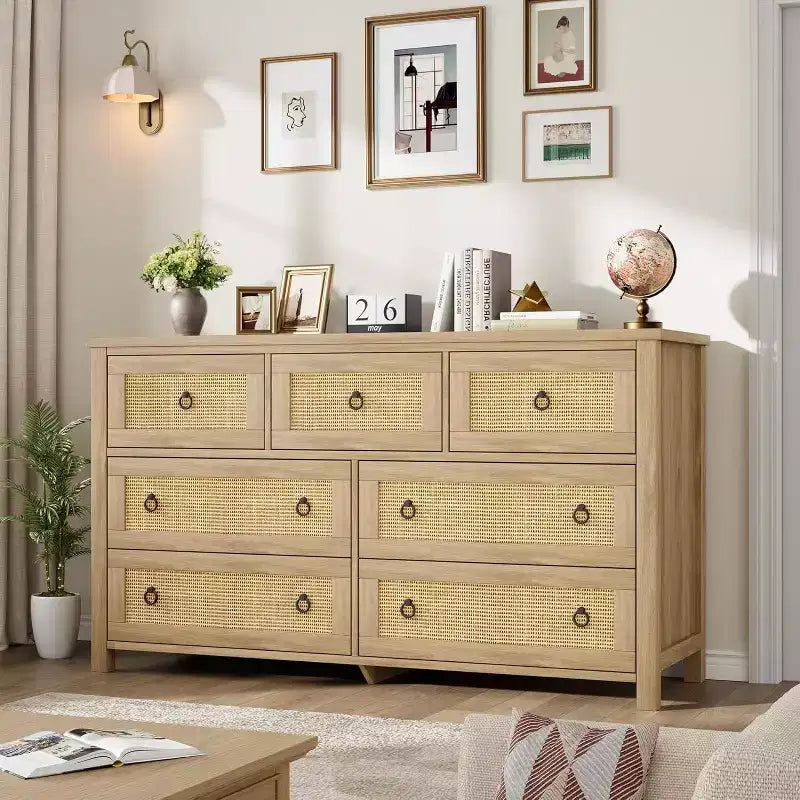 7 Drawer Rattan Dresser,Boho Dresser for Bedroom,Chest of Drawers,Closet Organizer,Natural Wood Dressers Chest for Bedroom,Living Room,Entryway 21