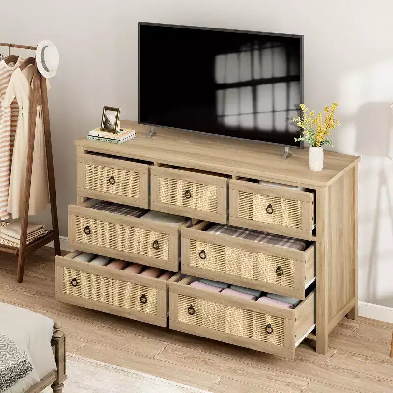 7 Drawer Rattan Dresser,Boho Dresser for Bedroom,Chest of Drawers,Closet Organizer,Natural Wood Dressers Chest for Bedroom,Living Room,Entryway 22