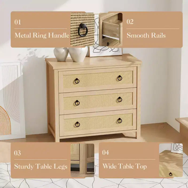7 Drawer Rattan Dresser,Boho Dresser for Bedroom,Chest of Drawers,Closet Organizer,Natural Wood Dressers Chest for Bedroom,Living Room,Entryway 3
