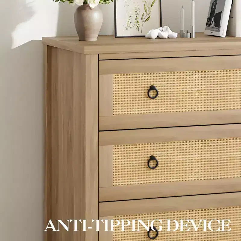 7 Drawer Rattan Dresser,Boho Dresser for Bedroom,Chest of Drawers,Closet Organizer,Natural Wood Dressers Chest for Bedroom,Living Room,Entryway 5